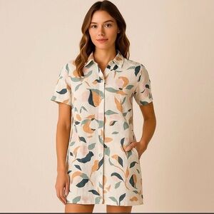 Rachel Zoe Button Up Shirt Dress  Women’s XS 100% Linen Mini Floral Casual Beach